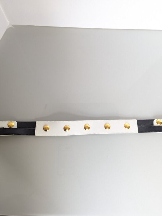 Escada Vintage Black And White Leather Belt Gold Tone Round Studs